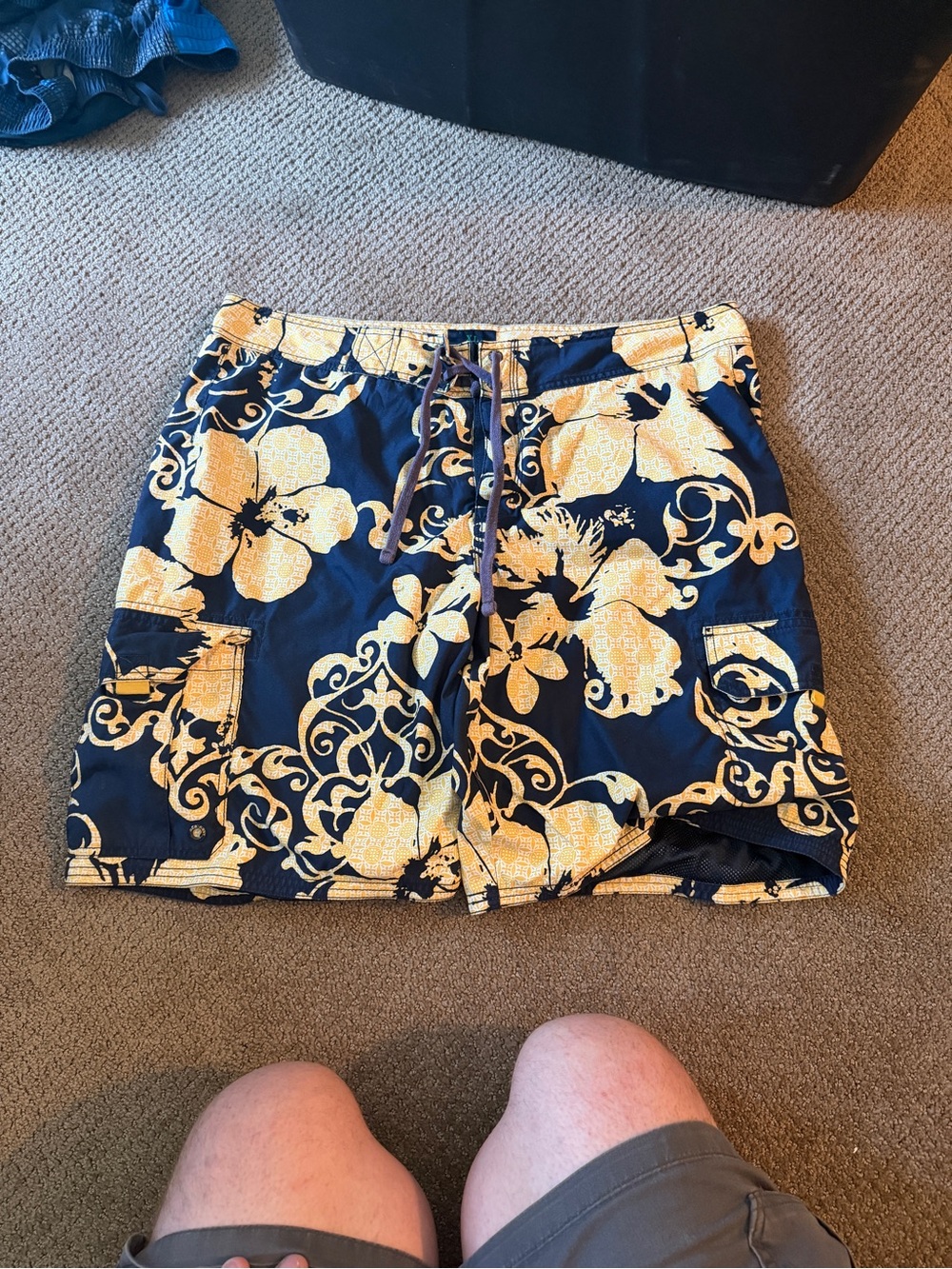 Old Navy Navy and Yellow Floral Swim Board Shorts